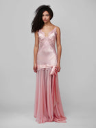 Spaghetti Strap Lace-Trim Satin and Chiffon Paneled Dress