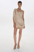 One-Shoulder Bandeau-Style Ruched Mini Evening Dress