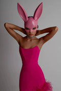 Strapless Feather-Trim Side-Slit Bodycon Dress