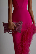 Strapless Feather-Trim Side-Slit Bodycon Dress