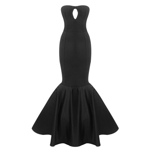 Fitted strapless mermaid cut sable crew long dress