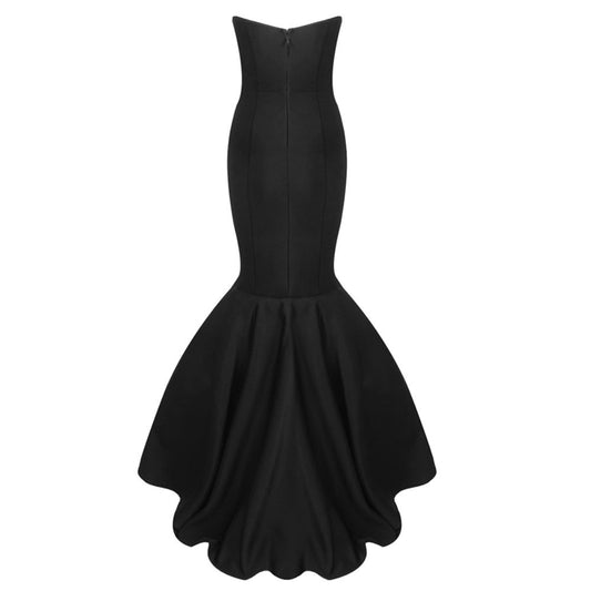 Fitted strapless mermaid cut sable crew long dress