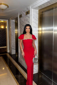 Square-Neck Rhinestone Bust and Shoulder-Drape Bodycon Maxi Dress