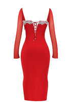 Square-Neck Long-Sleeve Corset Bodycon Dress