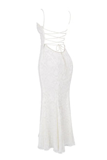 Ivory Lace up Back Maxi Dress
