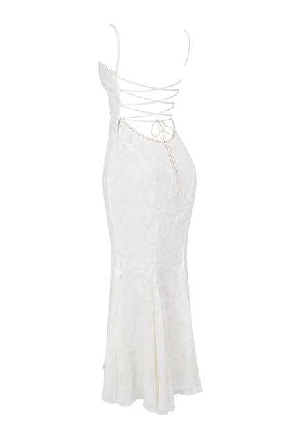 Ivory Lace up Back Maxi Dress