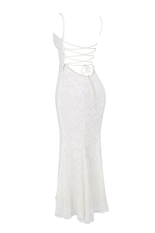 Ivory Lace up Back Maxi Dress