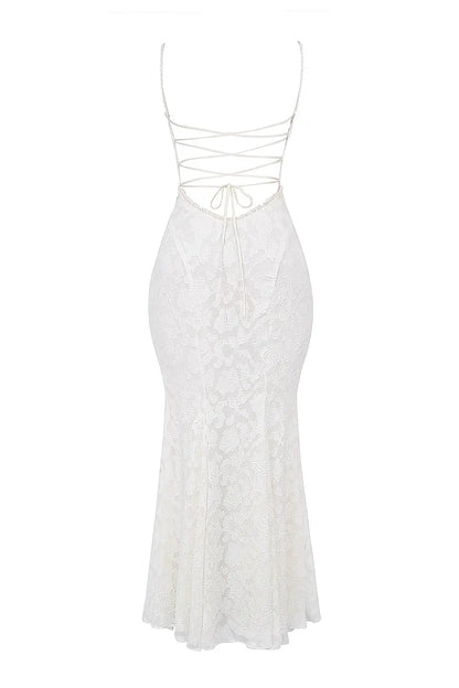 Ivory Lace up Back Maxi Dress