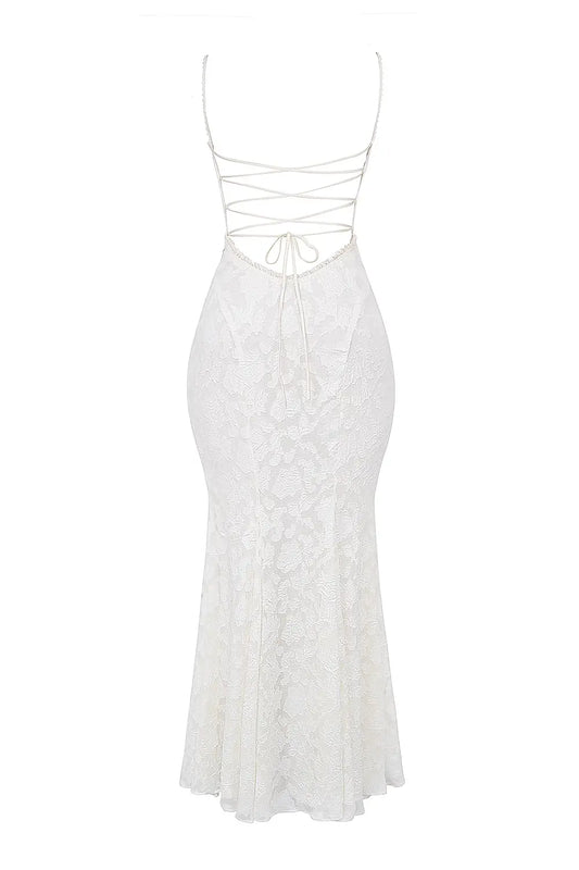 Ivory Lace up Back Maxi Dress