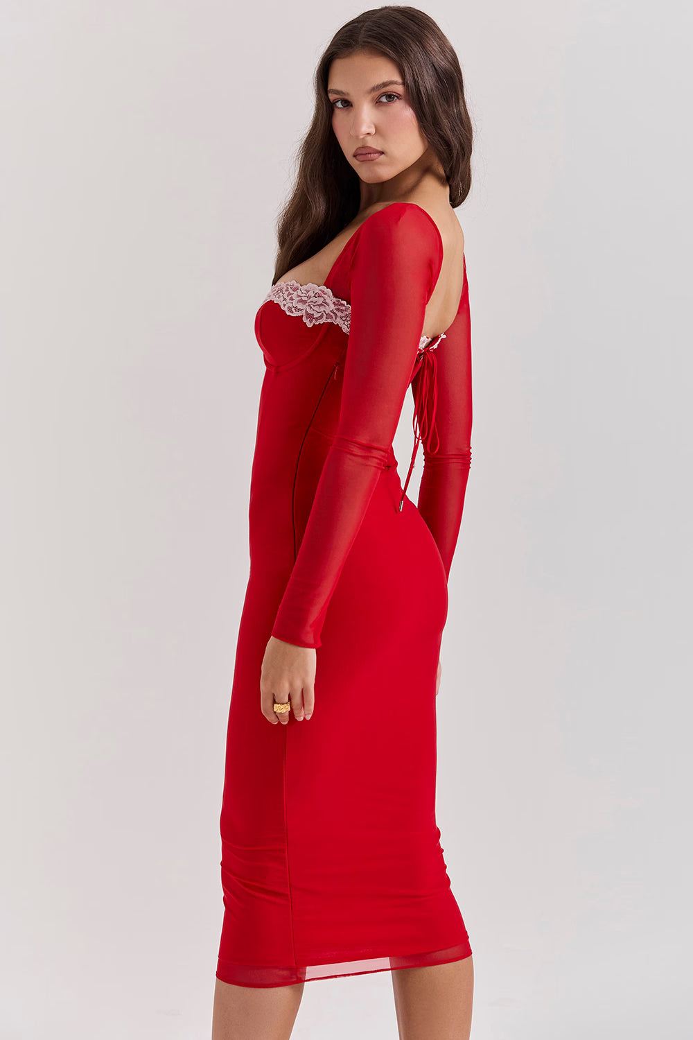 Square-Neck Long-Sleeve Corset Bodycon Dress