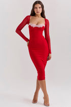 Square-Neck Long-Sleeve Corset Bodycon Dress