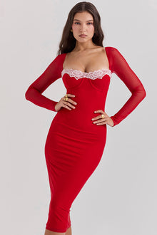 Square-Neck Long-Sleeve Corset Bodycon Dress