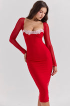 Square-Neck Long-Sleeve Corset Bodycon Dress