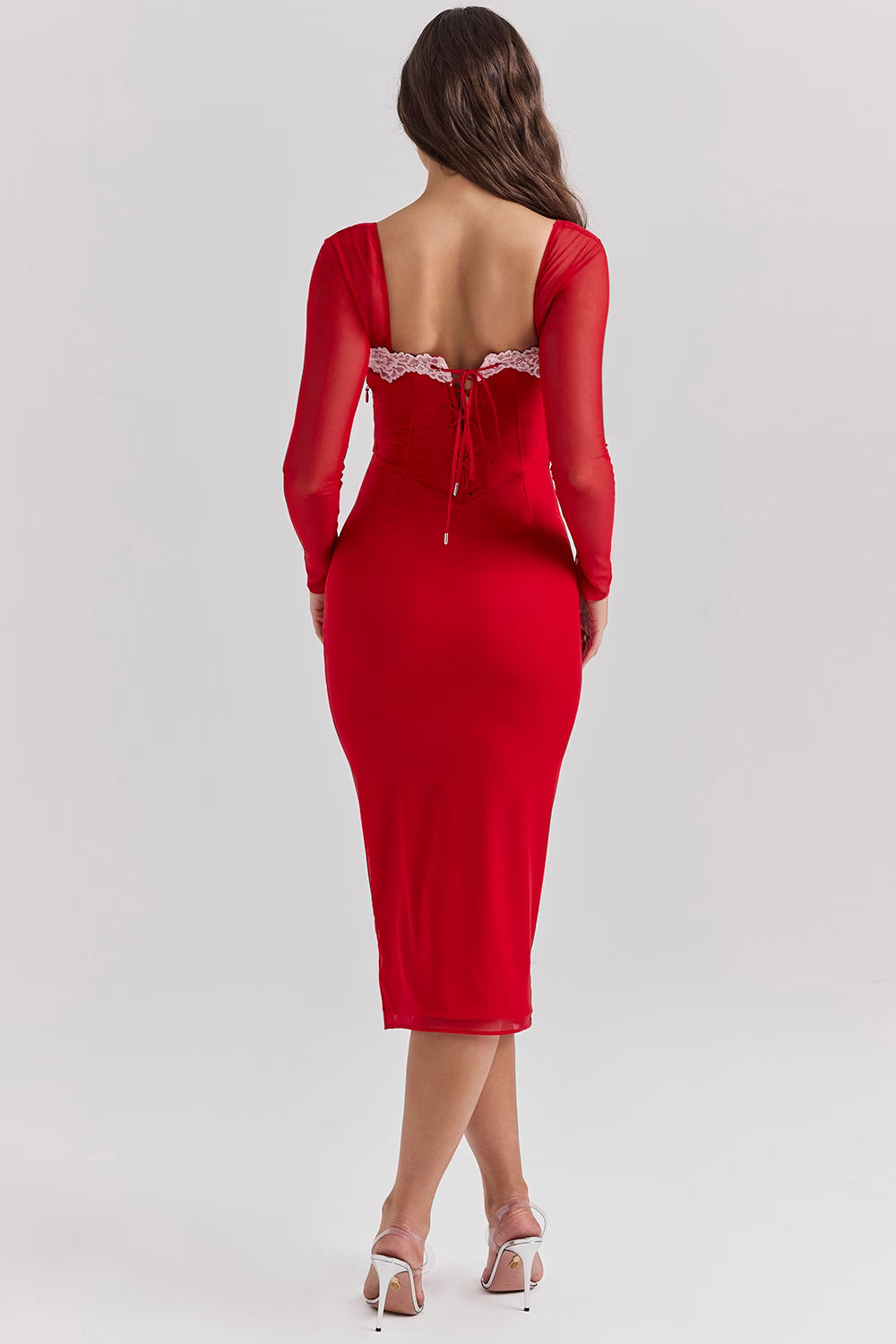 Square-Neck Long-Sleeve Corset Bodycon Dress