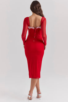 Square-Neck Long-Sleeve Corset Bodycon Dress