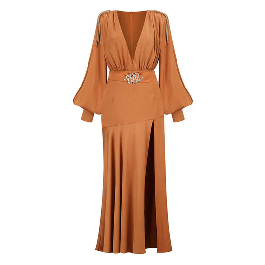 High Neck Split Maxi Evening Dress