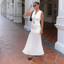 Vest-Style V-Neck Top & Mesh-Panel Skirt Set