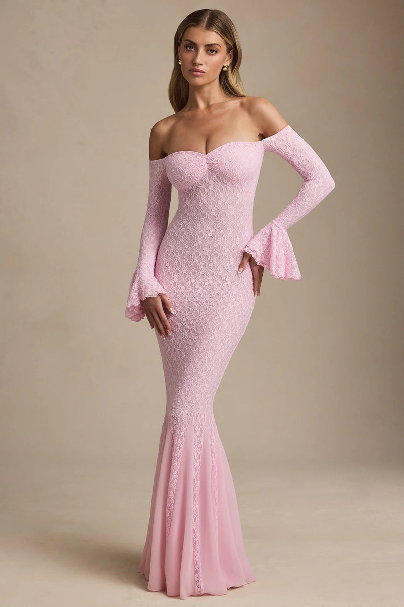 Strapless Long Sleeve Lace Mermaid Dress