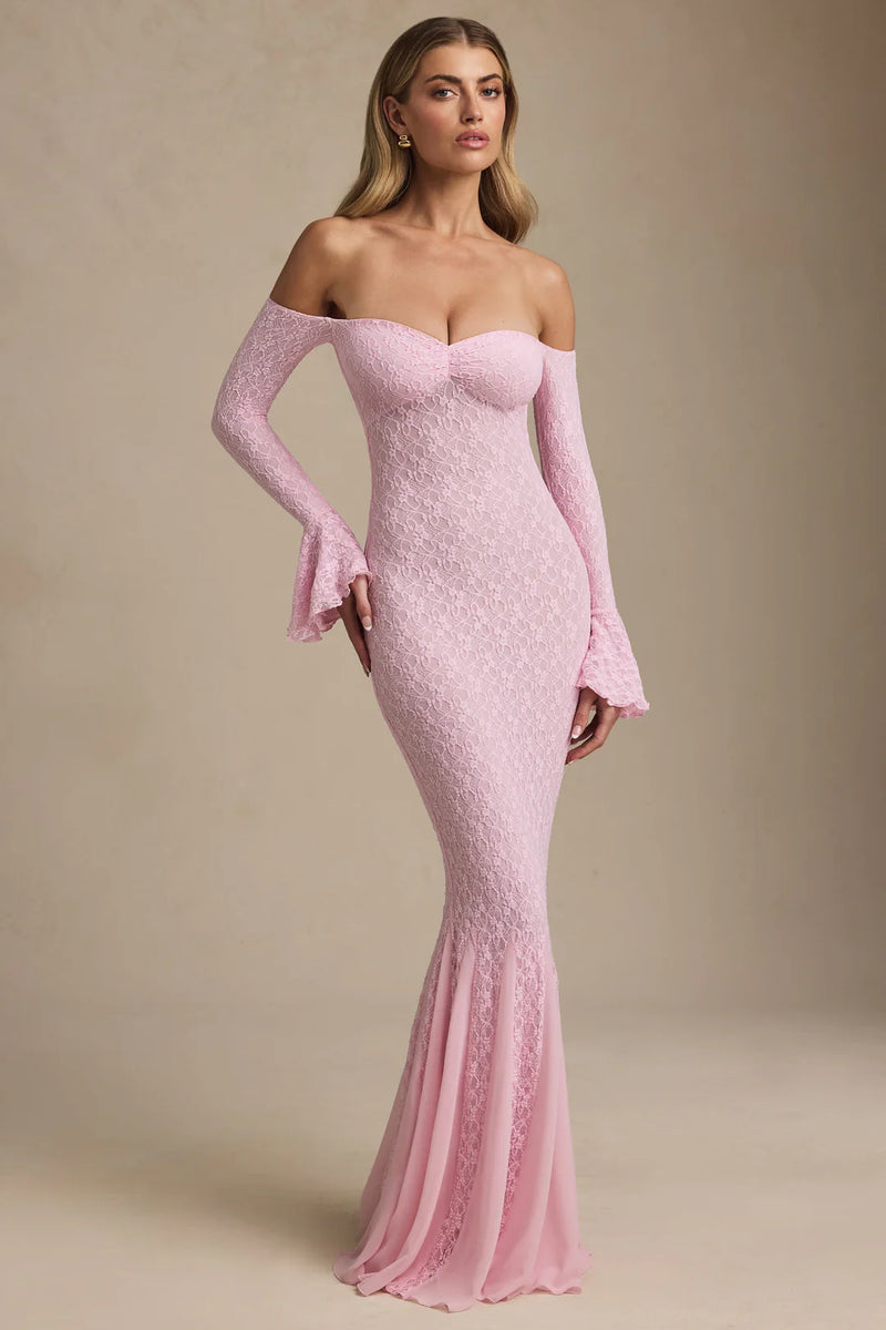 Strapless Long Sleeve Lace Mermaid Dress