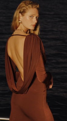 Plunging V-Neck Ruched Backless Dress