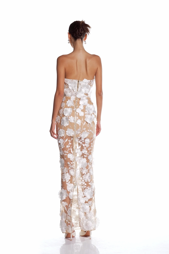 Strapless Floral Embroidered Gown